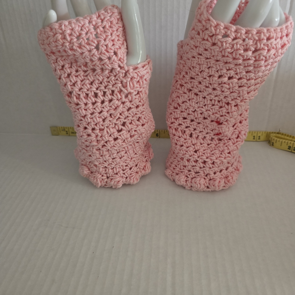 Pink Crochet Fingerless Gloves Handmade Cotton